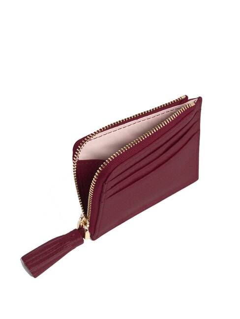 TASSEL Card holder with zip in hammered leather currant - Women’s Wallets