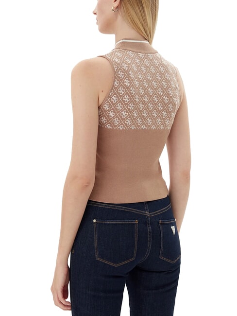 RN LISE 4G Mock neck tank top wet sand and cream c - T-shirt