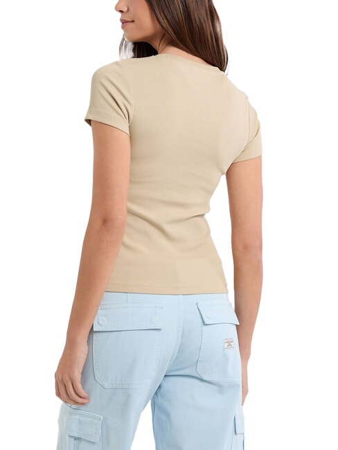 EMBRO SLIM Ribbed short-sleeved T-shirt safari tan - T-shirt