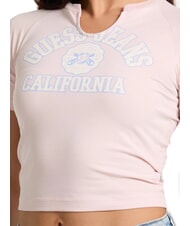 GUESS JEANS LOGO CALIFORNIA Short sleeve stretch cropped t-shirt blush cotton - T-shirt - 3