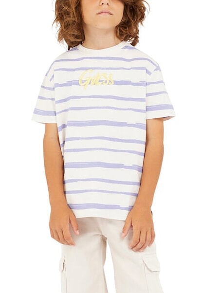KIDS Striped short-sleeved T-shirt blue grey fantasy - Child T-shirt