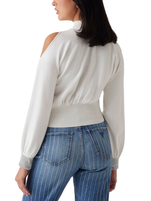 BLING Turtleneck sweater with cut-out rhinestone cuffs dovwhi - Women's Sweaters