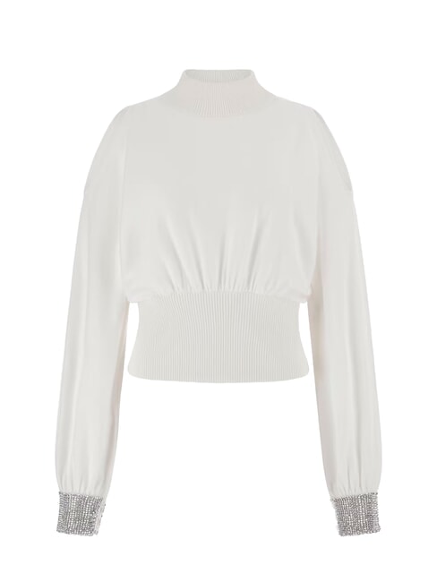 BLING Turtleneck sweater with cut-out rhinestone cuffs dovwhi - Women's Sweaters