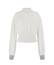 GUESS BLING Turtleneck sweater with cut-out rhinestone cuffs dovwhi - Women's Sweaters - 4