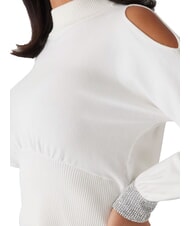 GUESS BLING Turtleneck sweater with cut-out rhinestone cuffs dovwhi - Women's Sweaters - 3