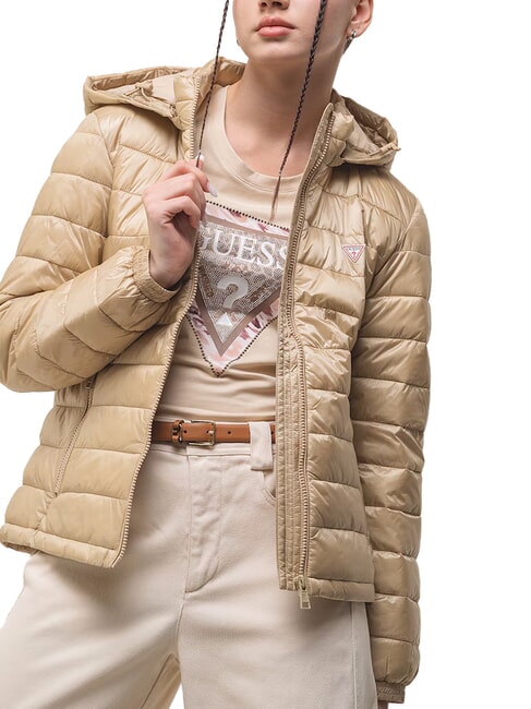 PACKABLE Lightweight down jacket with hood safari tan - Women's down jackets