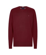 TOMMY HILFIGER PIMA V-neck sweater in cashmere blend deep red - Men's Sweaters - 3