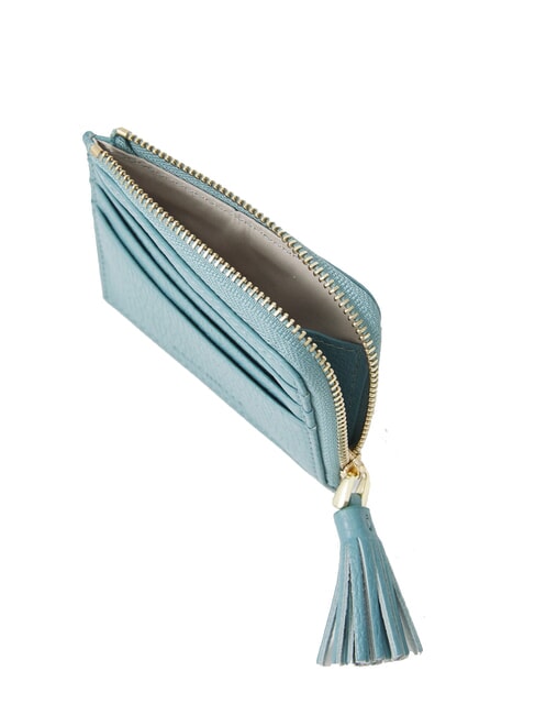 TASSEL Card holder with zip in hammered leather arctic blue - Women’s Wallets