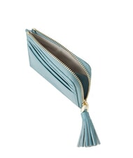 COCCINELLE TASSEL Card holder with zip in hammered leather arctic blue - Women’s Wallets - 3