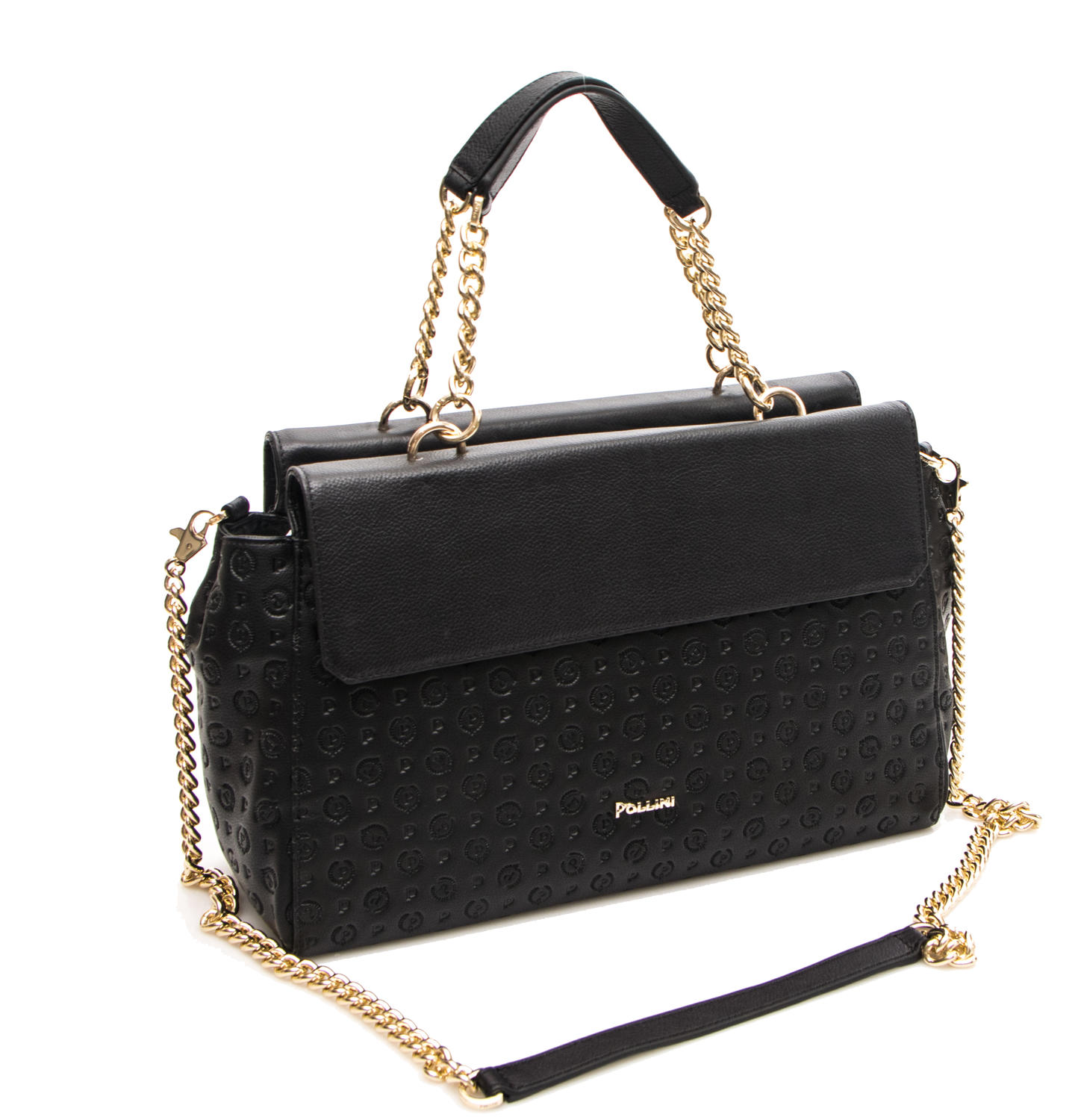 Pollini Embossed Heritage Handbag, With Shoulder Strap Black Shop