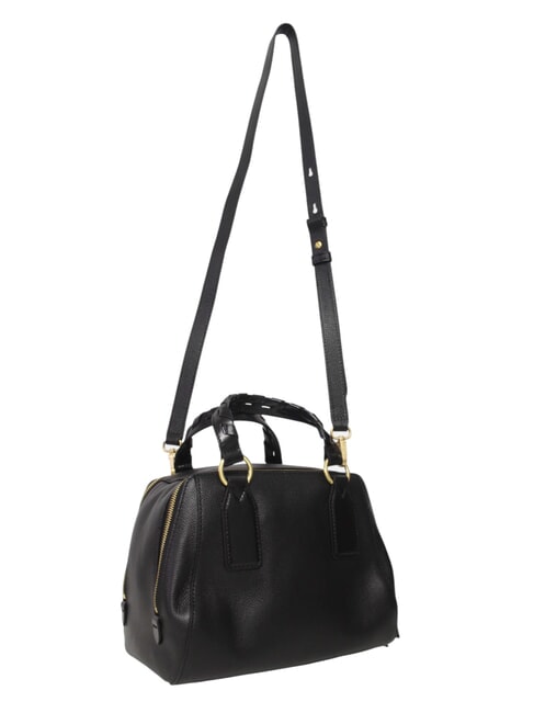 INES Leather satchel bag with shoulder strap Black Gold - Women’s Bags