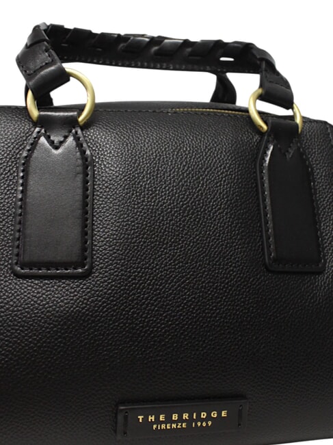 INES Leather satchel bag with shoulder strap Black Gold - Women’s Bags