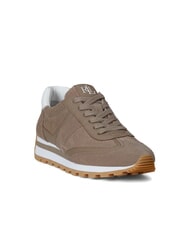 RALPH LAUREN DANI Micro-perforated sneakers in suede leather taupe brown/taupe brown/white - Women’s shoes - 3
