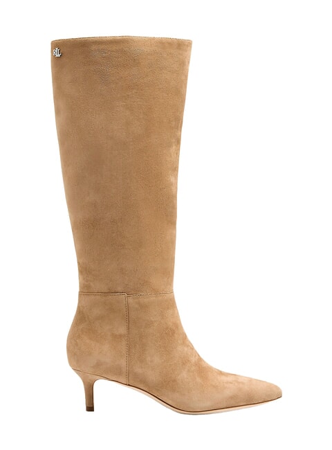 MCKAY High suede leather boots with low heel camel - Women’s shoes