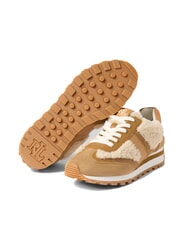 RALPH LAUREN DANI Leather sneakers with sheepskin inserts natural/camel/buff - Women’s shoes - 5