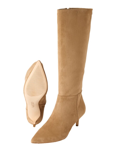 MCKAY High suede leather boots with low heel camel - Women’s shoes
