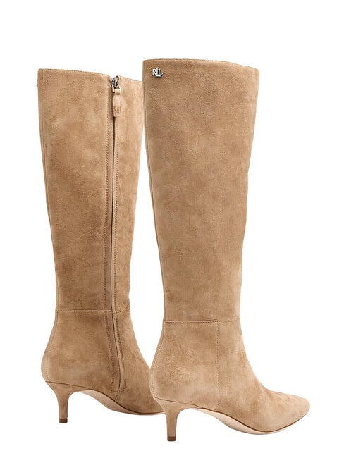 MCKAY High suede leather boots with low heel camel - Women’s shoes