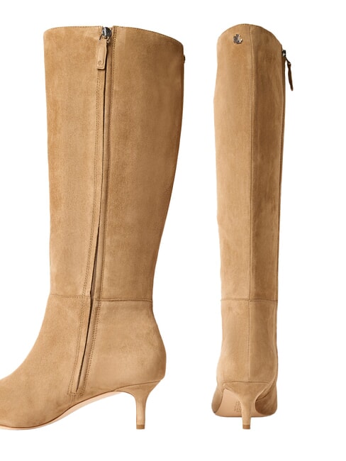 MCKAY High suede leather boots with low heel camel - Women’s shoes