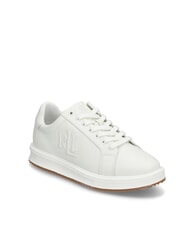 RALPH LAUREN AINSLEY Leather sneakers with stitched logo soft white - Women’s shoes - 3