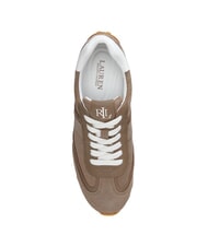 RALPH LAUREN DANI Micro-perforated sneakers in suede leather taupe brown/taupe brown/white - Women’s shoes - 4