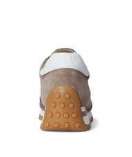 RALPH LAUREN DANI Micro-perforated sneakers in suede leather taupe brown/taupe brown/white - Women&rsquo;s shoes - 5