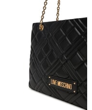 LOVE MOSCHINO QUILTED Shopping bag with chain handles Black - Women’s Bags - 4