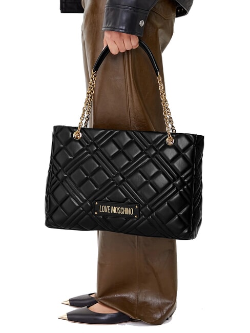 QUILTED Shopping bag with chain handles Black - Women’s Bags