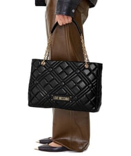 LOVE MOSCHINO QUILTED Shopping bag with chain handles Black - Women’s Bags - 6