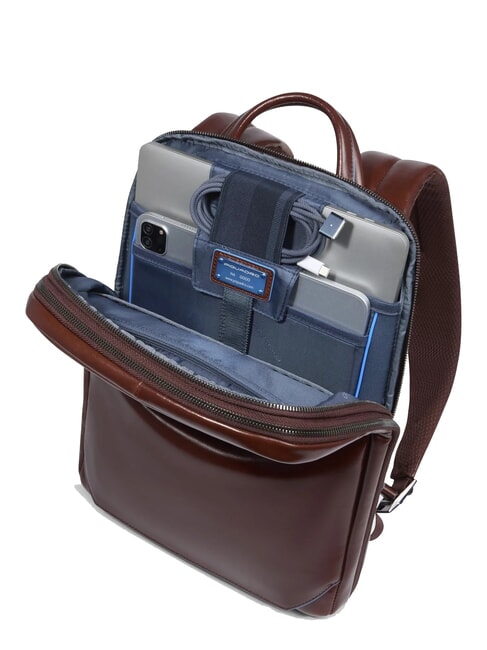 BLUE SQUARE 14" laptop backpack, in leather MAHOGANY - Laptop backpacks