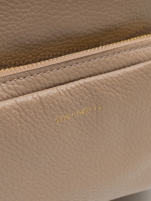 JEN Round leather backpack with pocket warm taupe - Women’s Bags