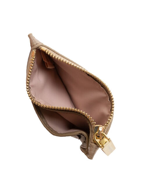 ROUNDED PRINTED Flat leather card holder with zip warm taupe - Women&rsquo;s Wallets