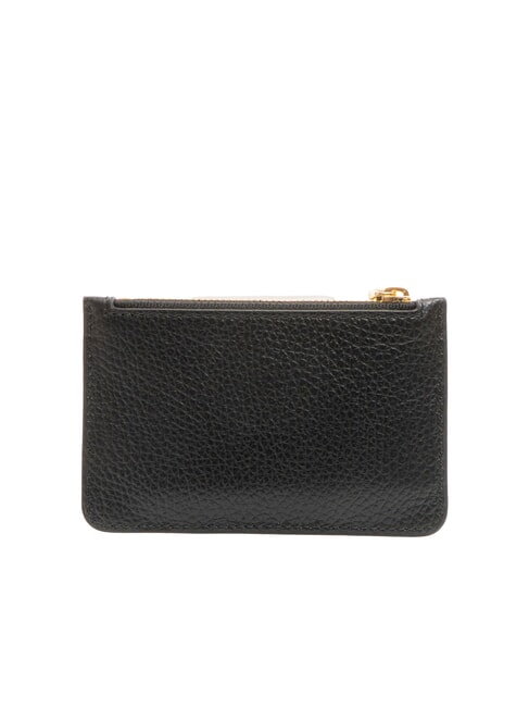 ROUNDED PRINTED Flat leather card holder with zip Black - Women’s Wallets