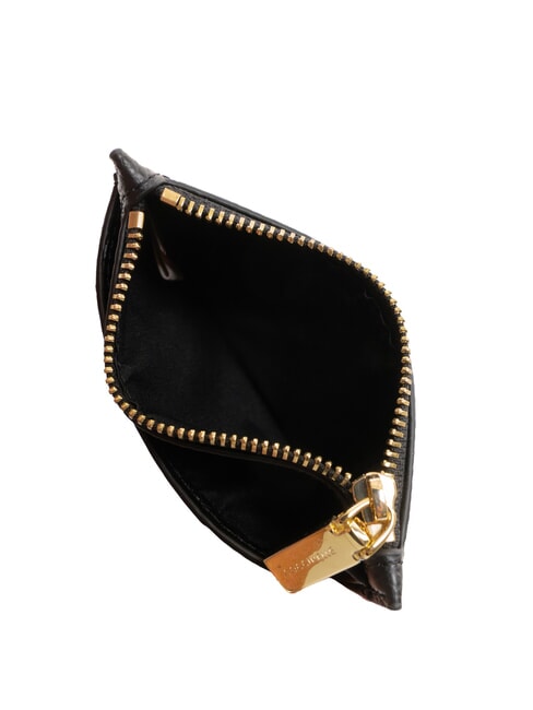 ROUNDED PRINTED Flat leather card holder with zip Black - Women’s Wallets