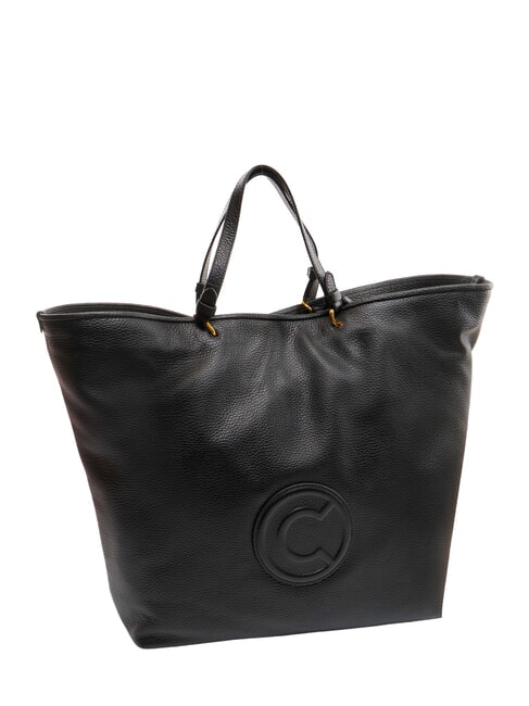 CALLISTO Leather shopping bag with embossed logo Black - Women’s Bags