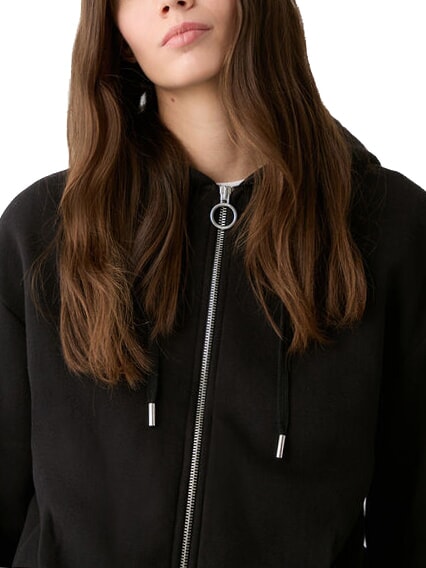 STUNNING Full zip sweatshirt with hood and pleats black - Women's Sweatshirts