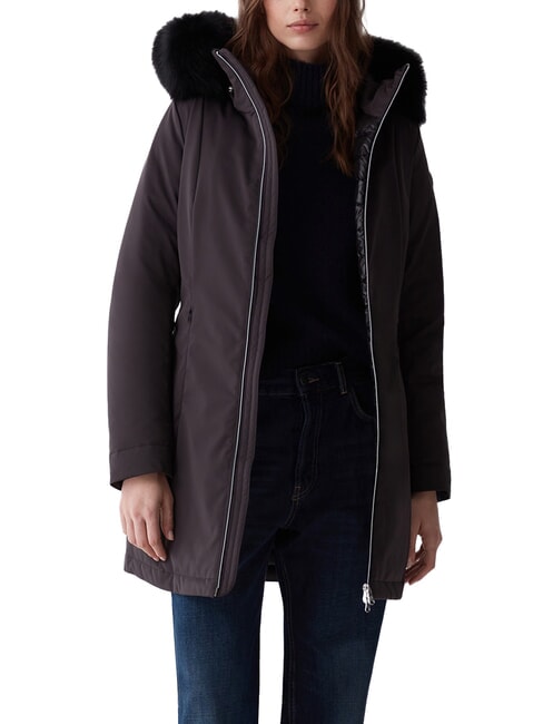 PURENESS Long padded jacket with hood black - Women's down jackets