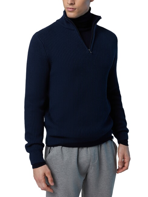 N|S Ribbed turtleneck sweater with half zip navy blue - Men's Sweaters