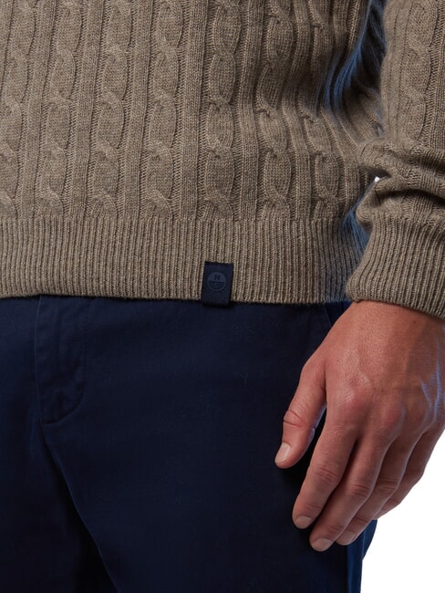 N|S Cable knit crew neck sweater fossil melange - Men's Sweaters