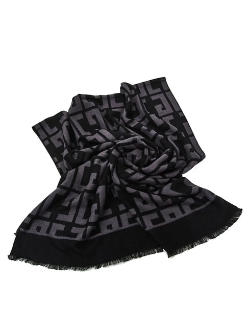 ESTELLE Fringed scarf with all-over logo BLACK - Scarves