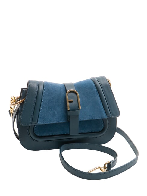 FLOW Small leather bag with shoulder strap gray-blue tones - Women’s Bags