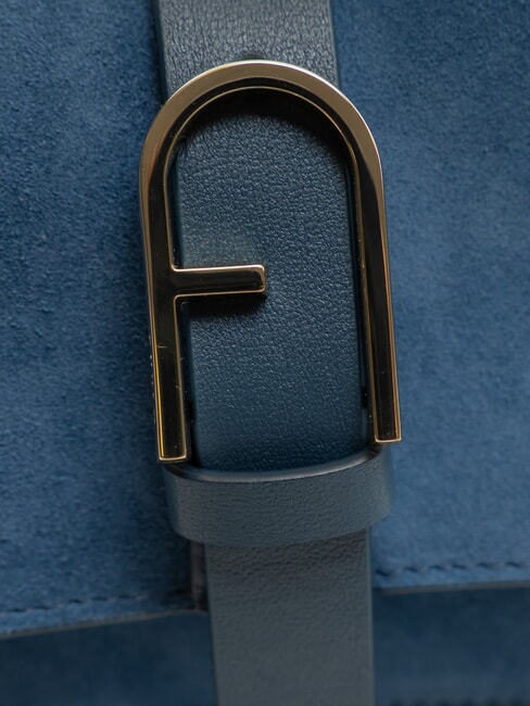 FLOW Small leather bag with shoulder strap gray-blue tones - Women’s Bags