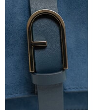 FURLA FLOW Small leather bag with shoulder strap gray-blue tones - Women’s Bags - 4