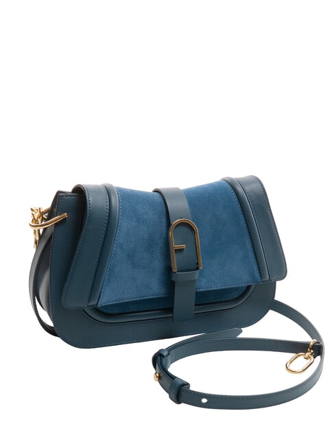 FLOW Medium leather bag with shoulder strap gray-blue tones - Women’s Bags