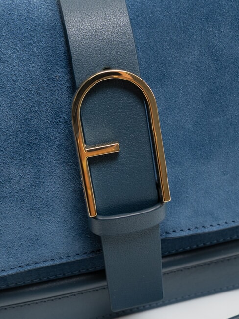 FLOW Medium leather bag with shoulder strap gray-blue tones - Women’s Bags