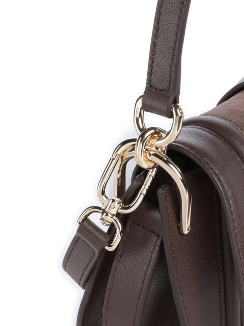 FLOW Small leather bag with shoulder strap espresso tones - Women’s Bags