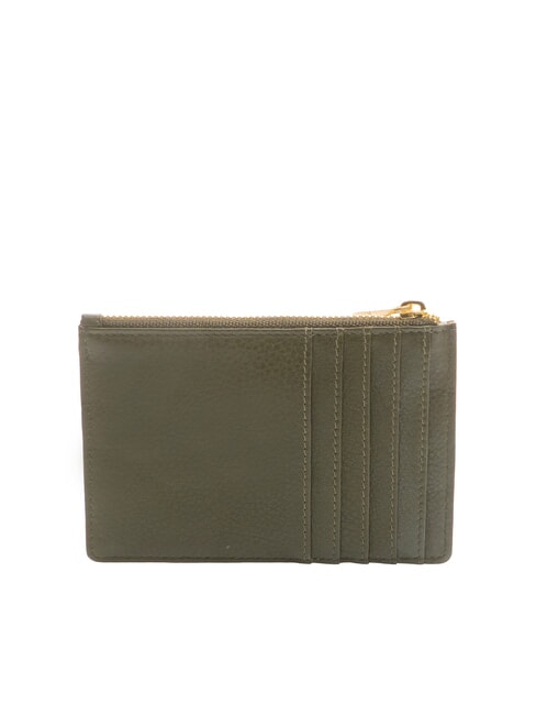 EDA Flat leather card holder with zip moss - Women’s Wallets
