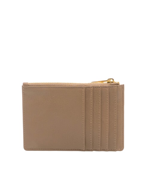 EDA Flat leather card holder with zip taupe - Women’s Wallets