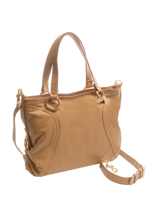WEAVE Leather shopping bag with shoulder strap camel - Women’s Bags