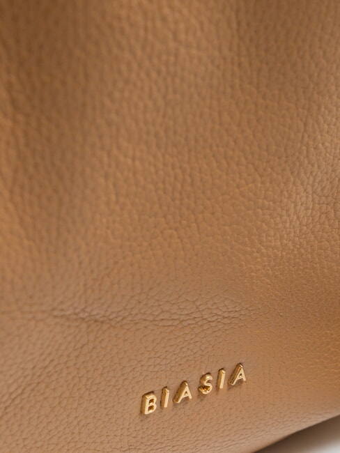 WEAVE Leather shopping bag with shoulder strap camel - Women’s Bags