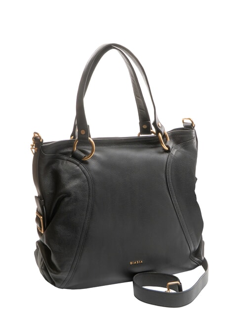 WEAVE Leather shopping bag with shoulder strap black - Women’s Bags